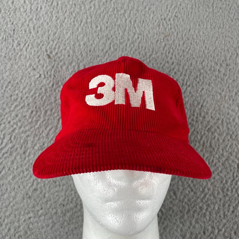 Vintage 3M Red Corduroy Snapback Trucker Hat Men's‎ 80s 90s Cap Made In USA *